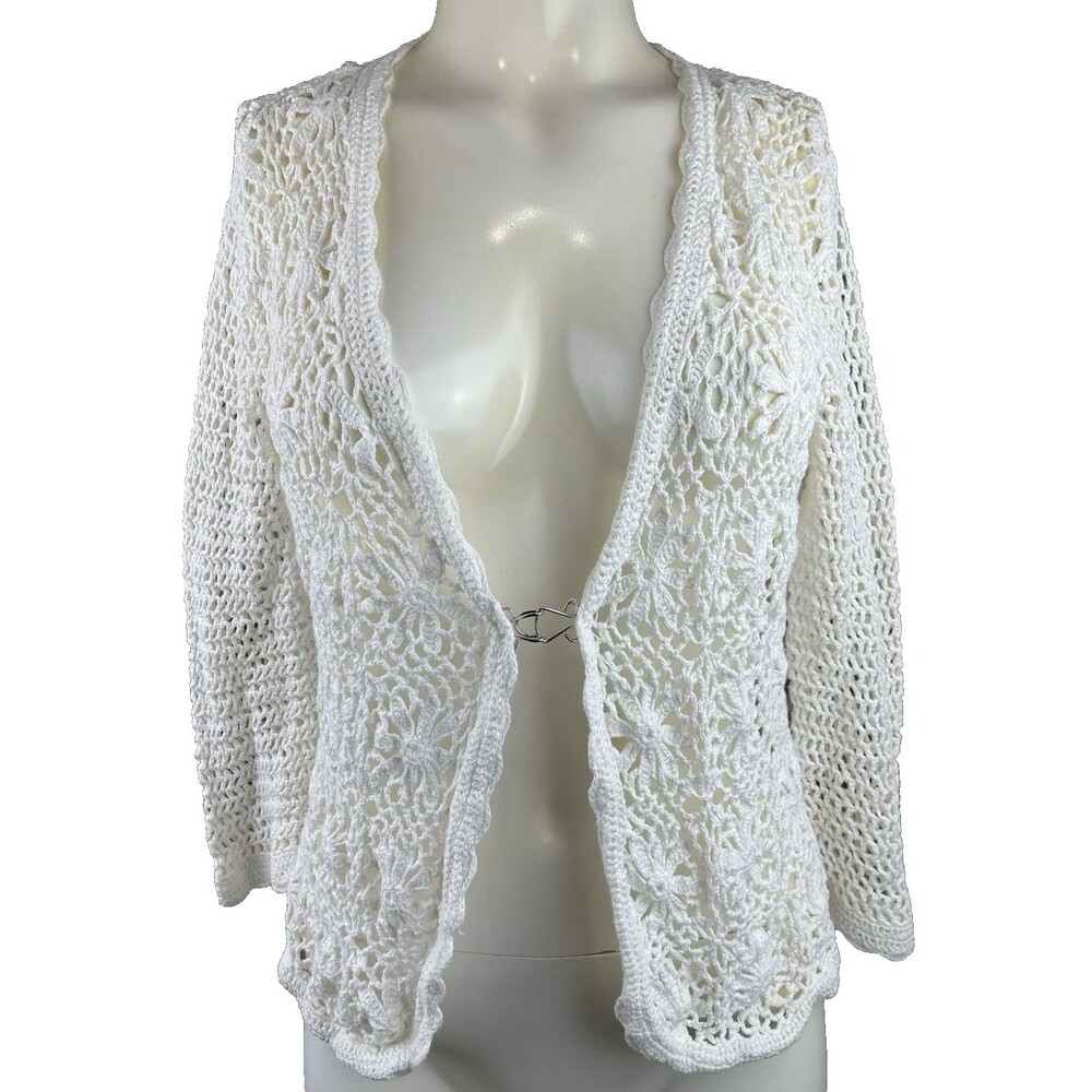 Jones New York Sport Crochet Cotton Linen Sweater Vest Women's M White Coquette